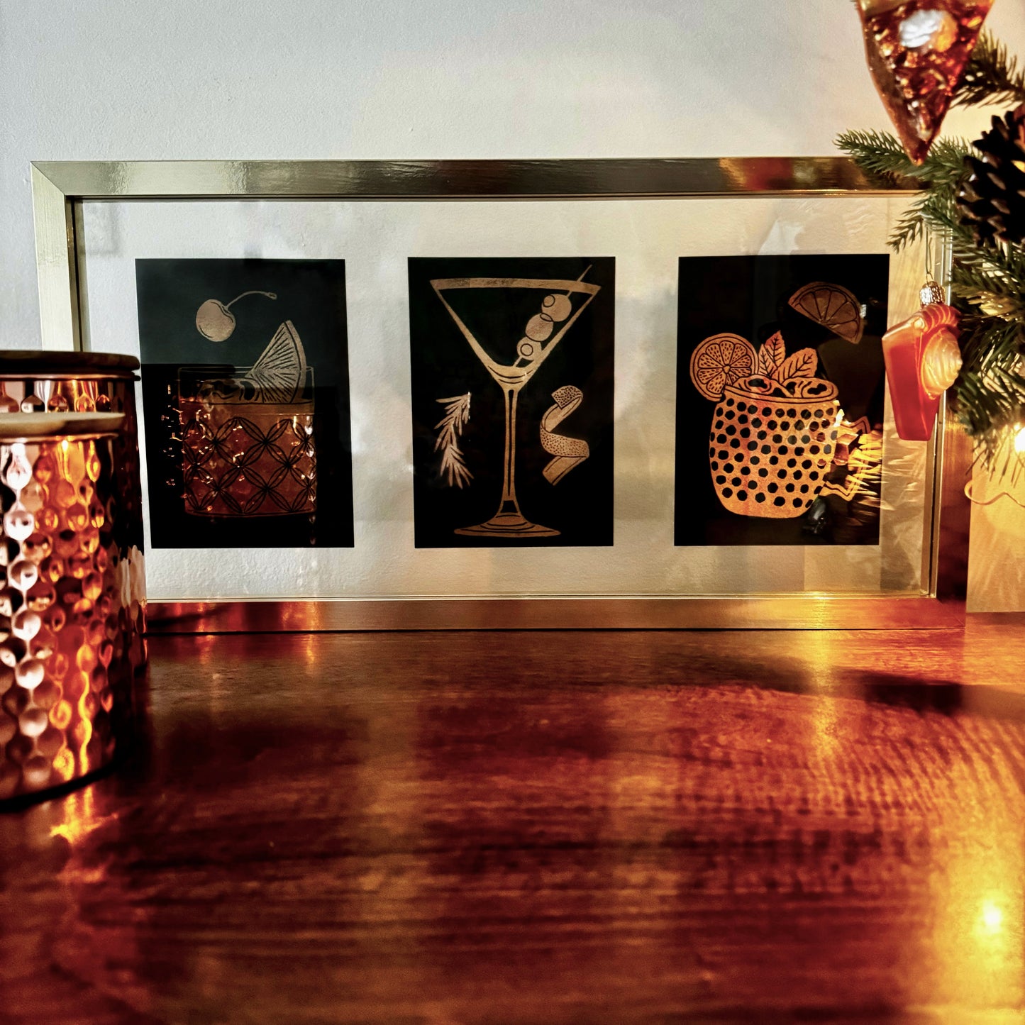 Gold & Evergreen Drink Print Framed