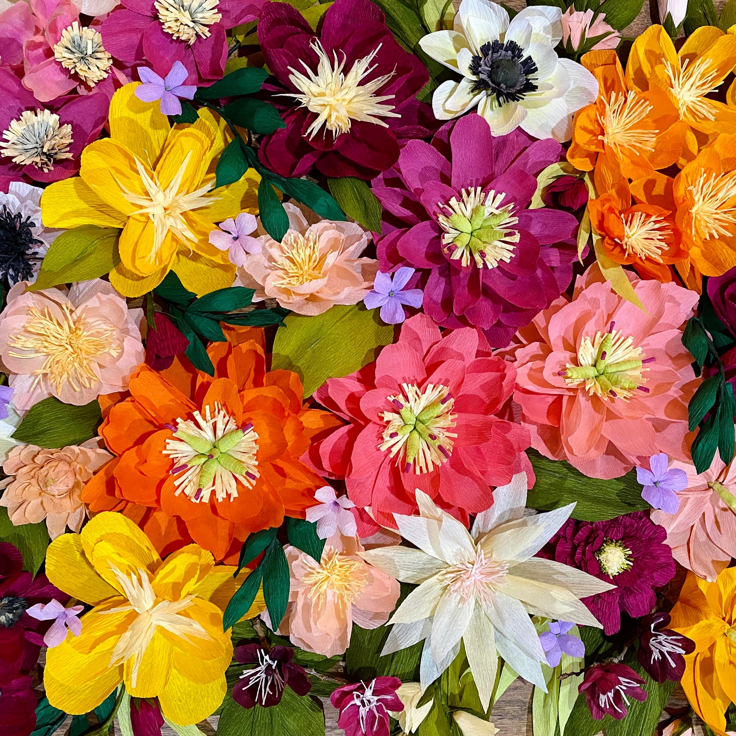 Colorful crepe paper flowers