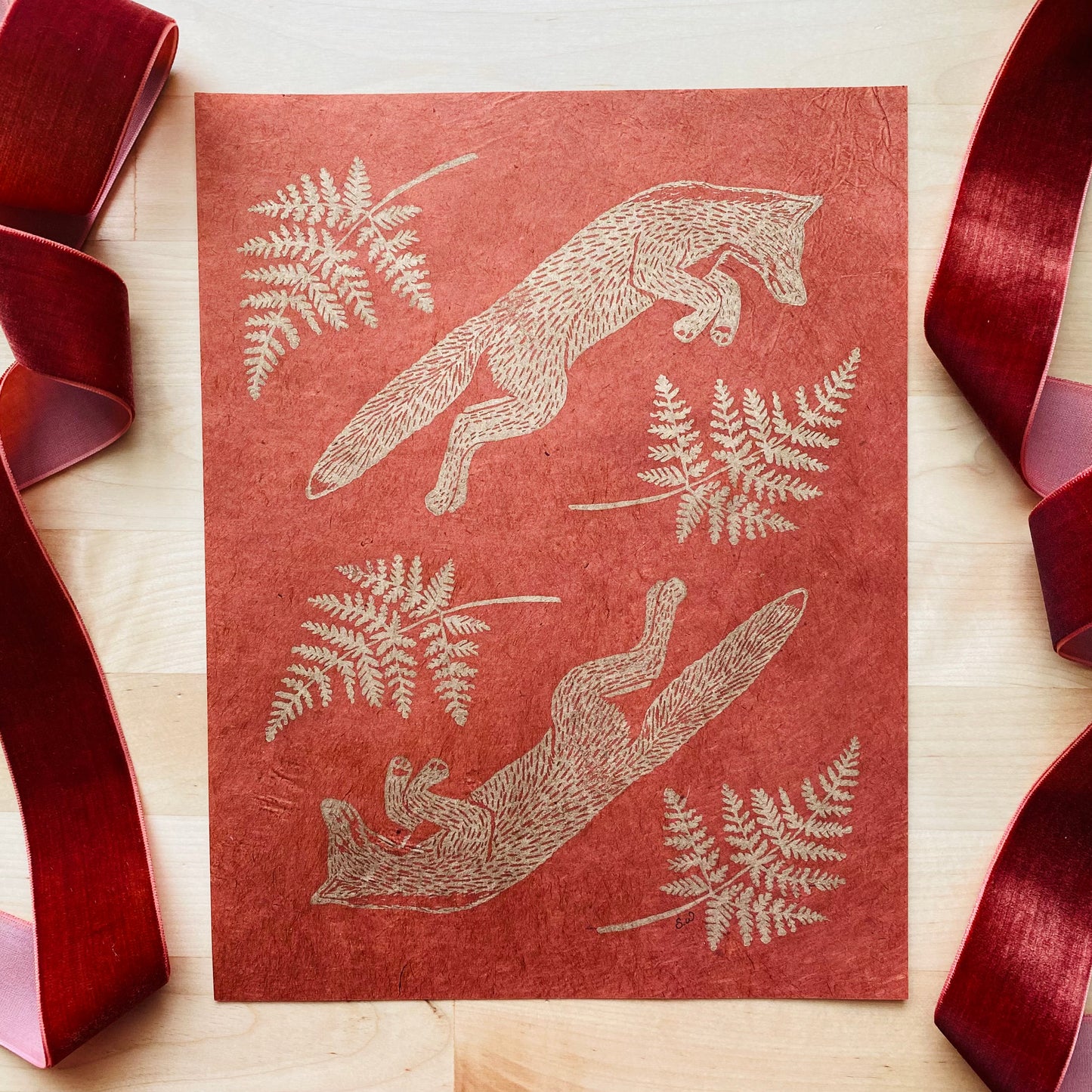 Gold & Burnt Orange Fox Print
