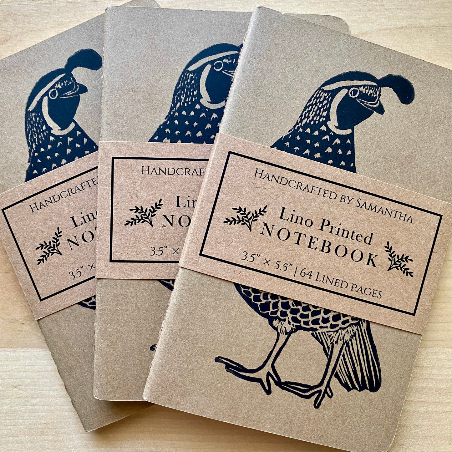 Block Printed Quail Notebook