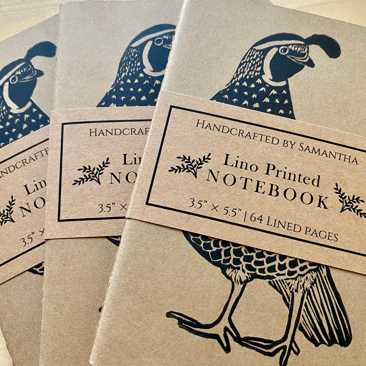 Block Printed Quail Notebook