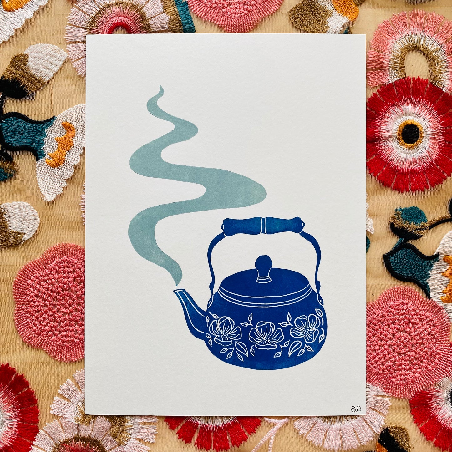 Blue Peony Kettle Print