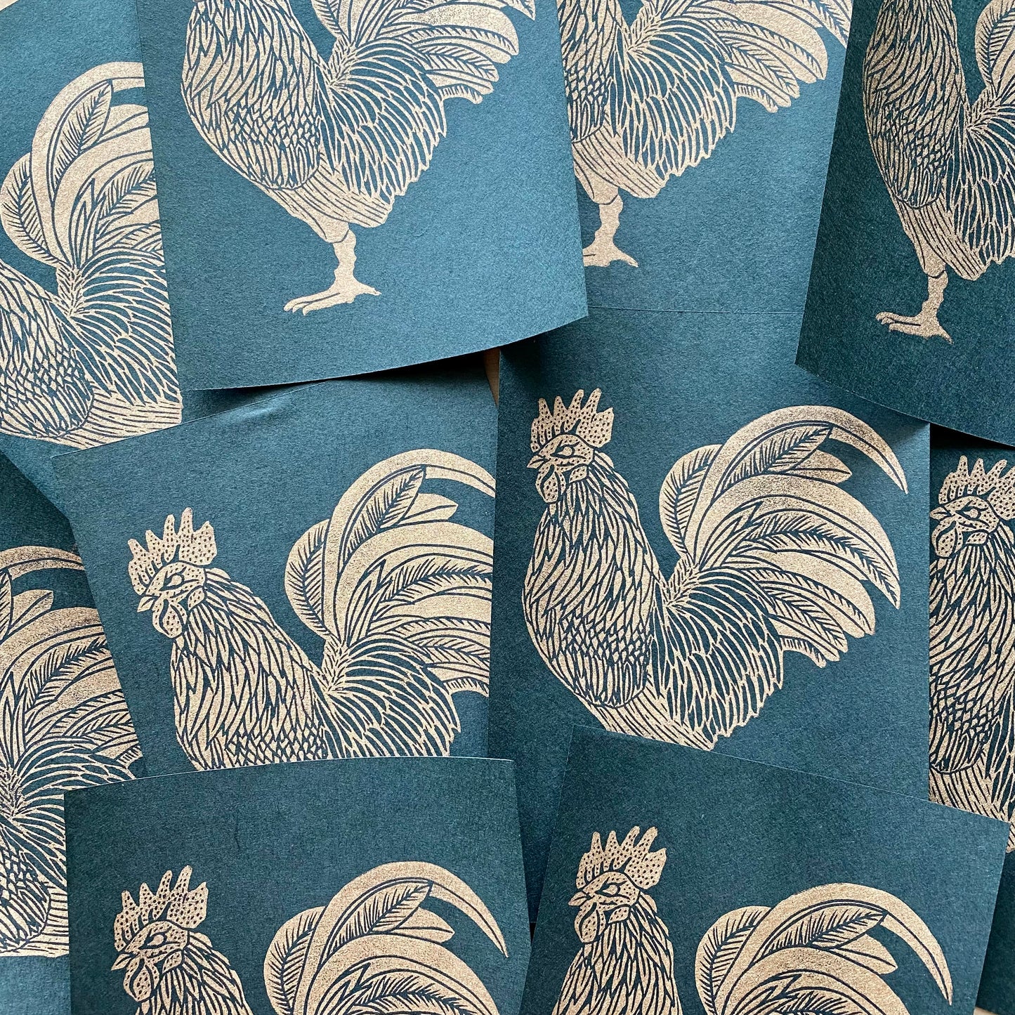 Gold Rooster on Evergreen Print