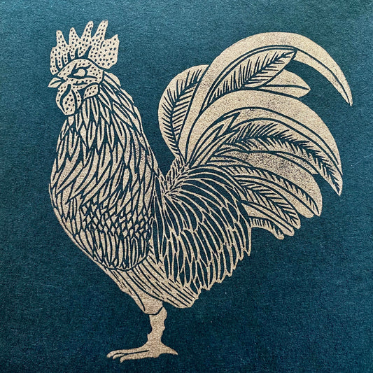 Gold Rooster on Evergreen Print
