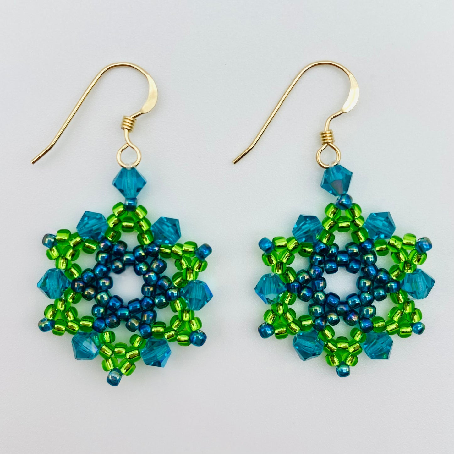 Green & Blue Crystal 14kt Gold Earrings