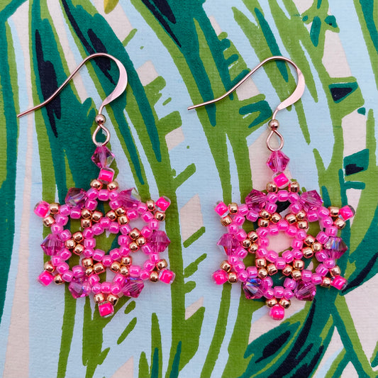 Hot Pink Crystal 14kt Rose Gold Earrings