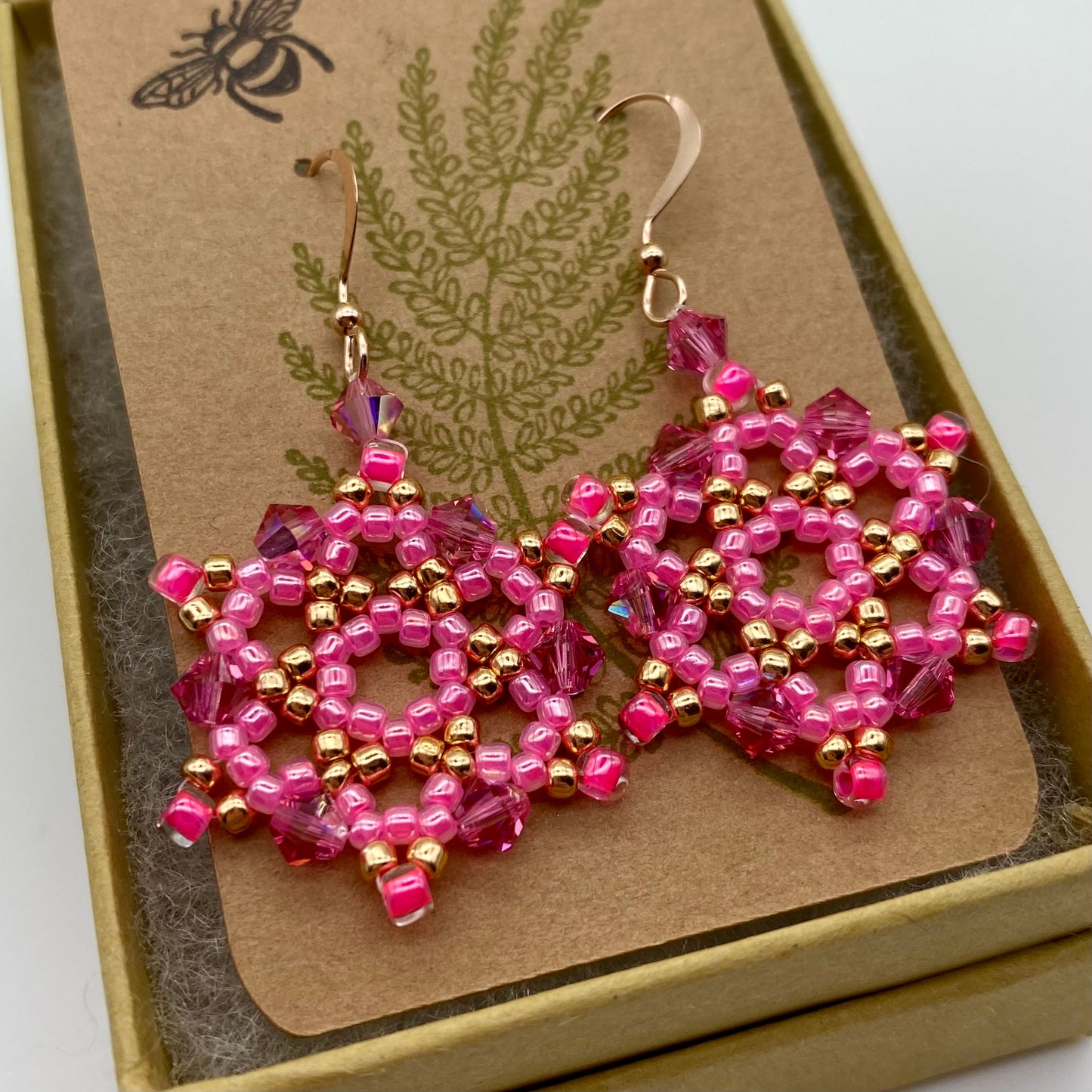 Hot Pink Crystal 14kt Rose Gold Earrings