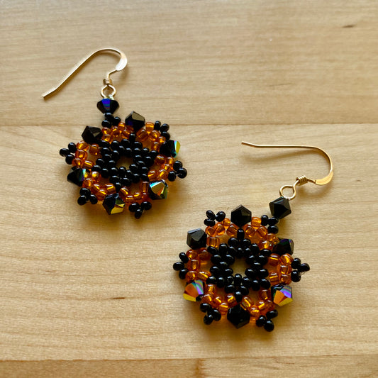 Orange & Black Crystal 14kt Gold Earrings