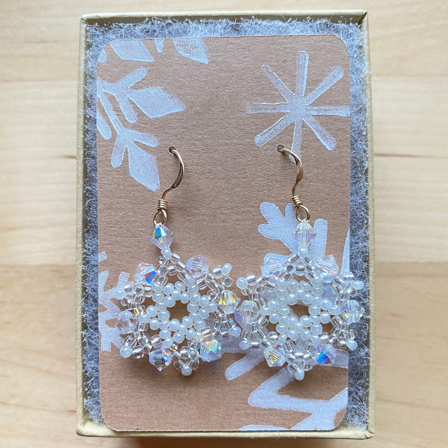 Clear & White Snowflake Crystal 14kt Gold Earrings