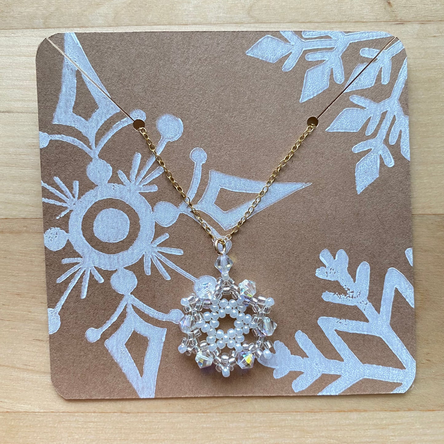 Clear & White Snowflake Crystal 14kt Gold Necklace